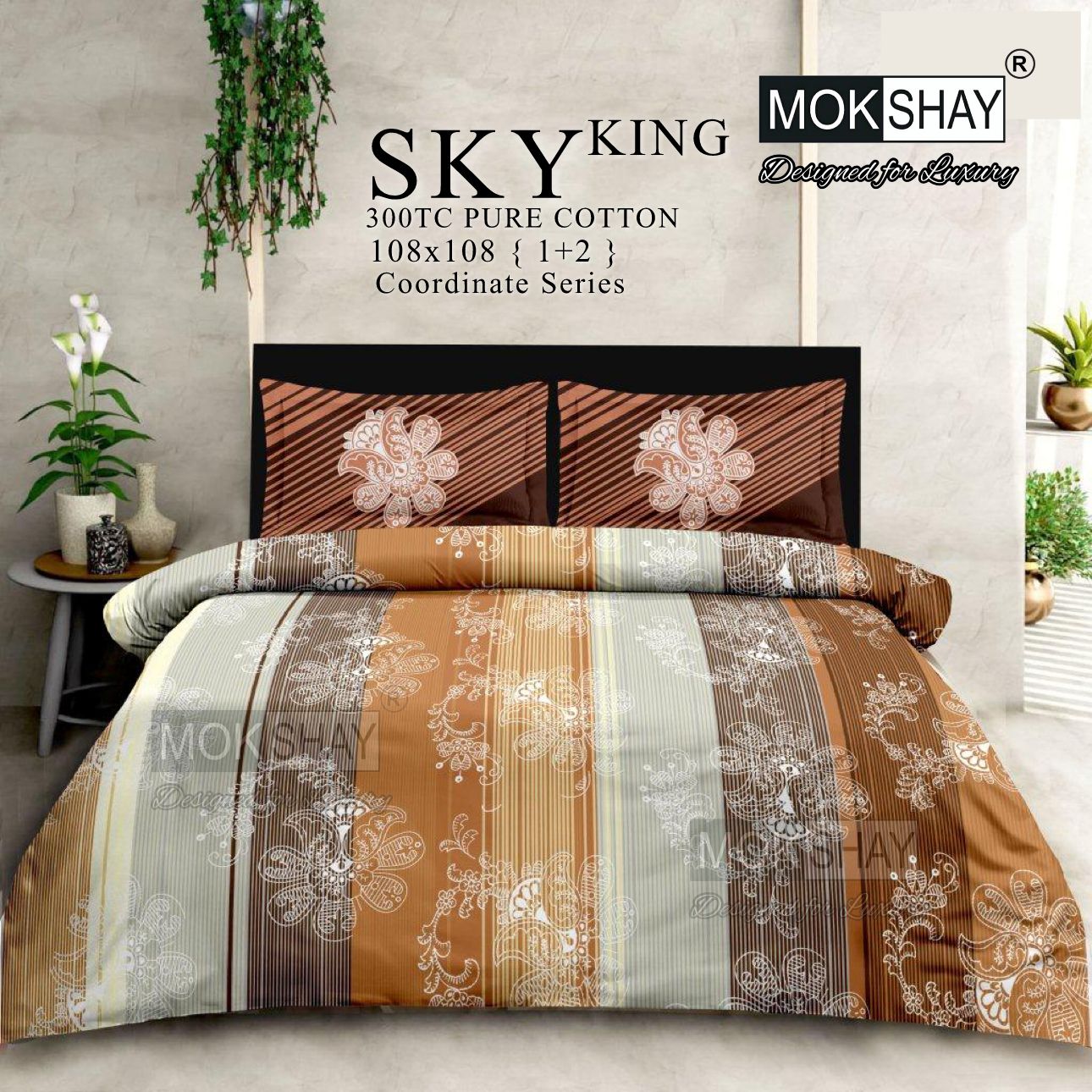 SKY KING – King Size 300TC Pure Cotton Bedspread Set (1 Bedsheet + 2 Pillow Covers)