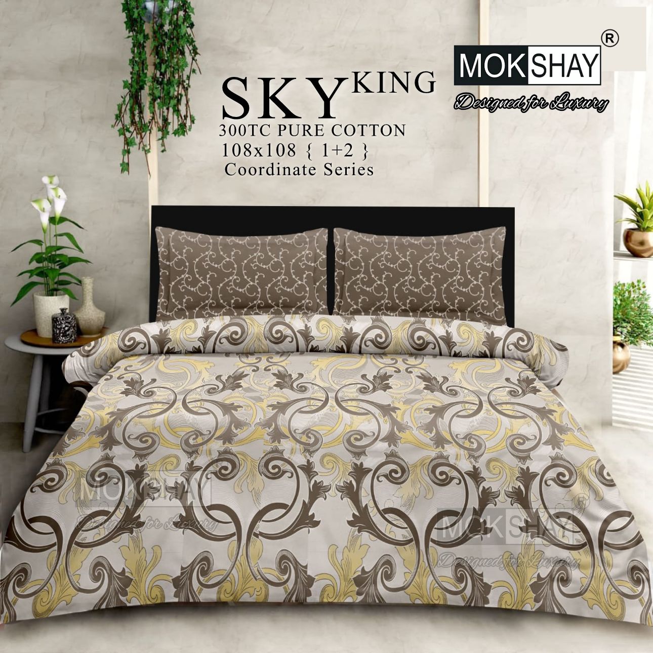 SKY KING – King Size 300TC Pure Cotton Bedspread Set (1 Bedsheet + 2 Pillow Covers)