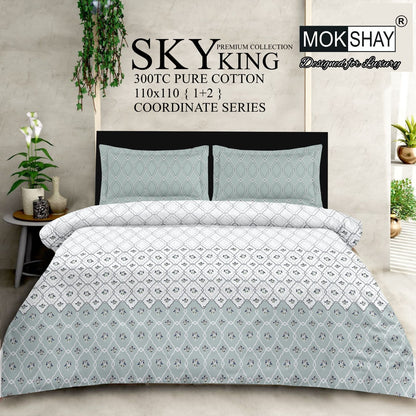 SKY KING – King Size 300TC Pure Cotton Bedspread Set (1 Bedsheet + 2 Pillow Covers)