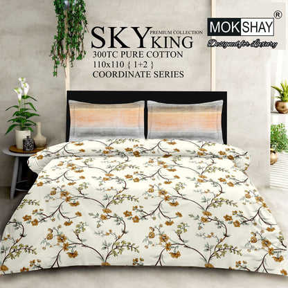 SKY KING – King Size 300TC Pure Cotton Bedspread Set (1 Bedsheet + 2 Pillow Covers)