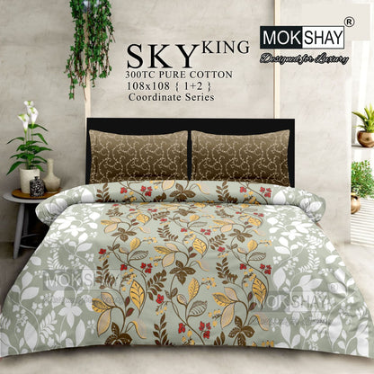 SKY KING – King Size 300TC Pure Cotton Bedspread Set (1 Bedsheet + 2 Pillow Covers)